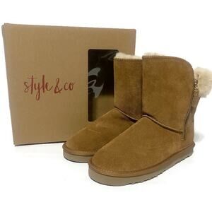 Style & Company Suede Uppers Chestnut Boots Size 9 Faux Fur Lined Mid Calf NEW